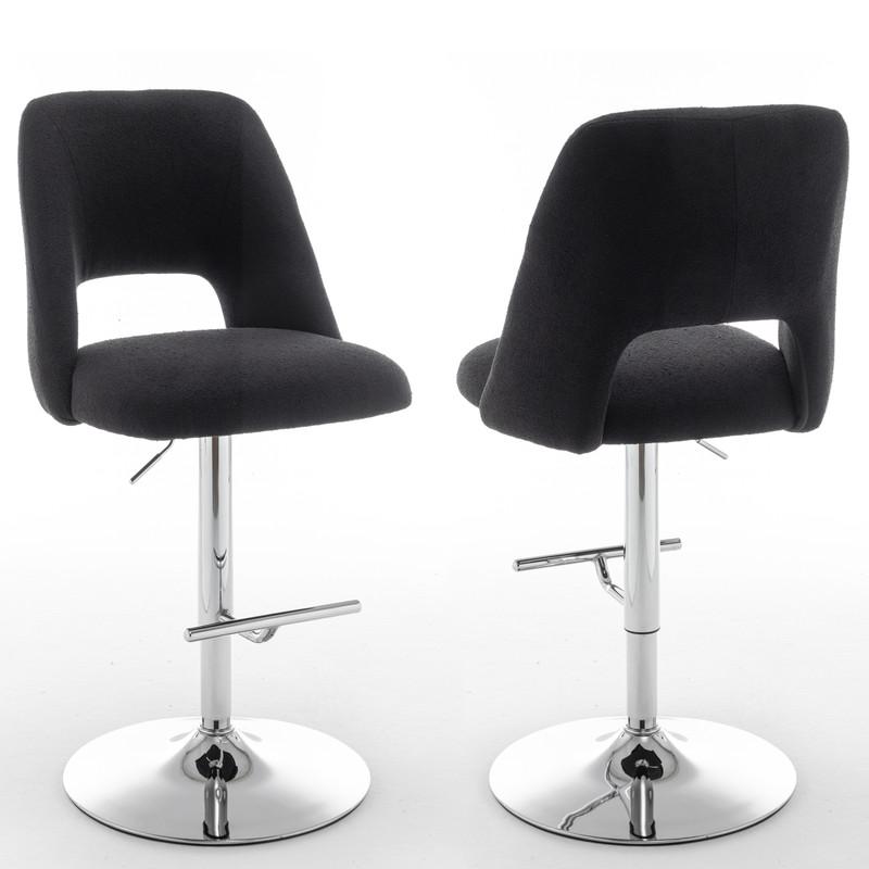 Boucle fabric upholstered barstool with a black seat and silver base (SET OF 2)