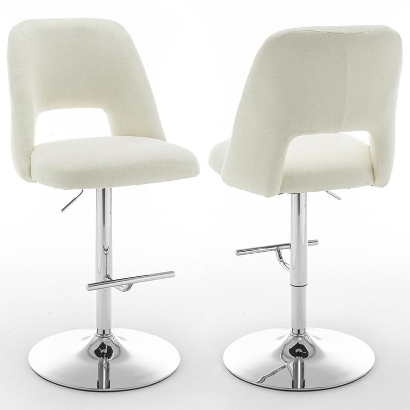 Boucle fabric upholstered barstool with a beige seat and silver base (SET OF 2)