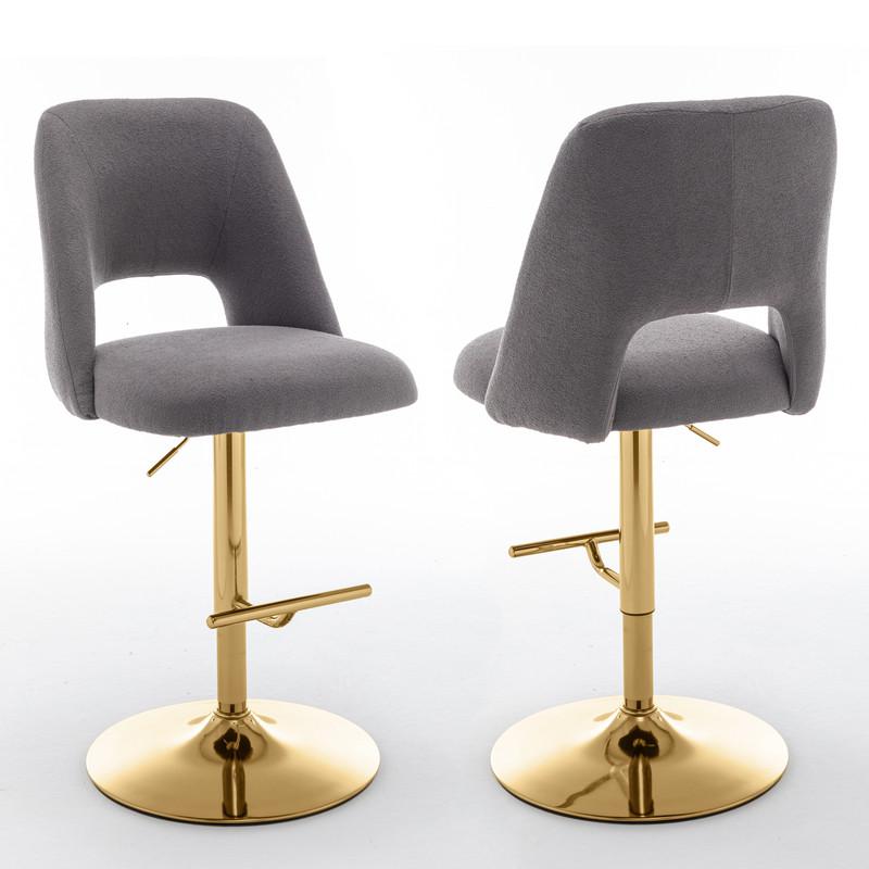 Boucle fabric barstool with a dark grey seat and gold base (SET OF 2)