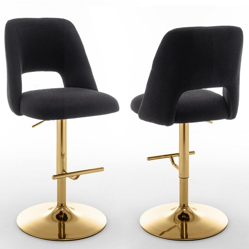 Boucle fabric upholstered barstool with a black seat and gold base (SET OF 2)