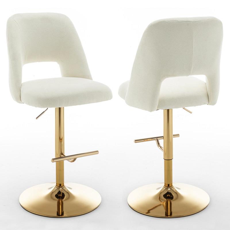 Boucle fabric upholstered barstool with a beige seat and gold base (SET OF 2)