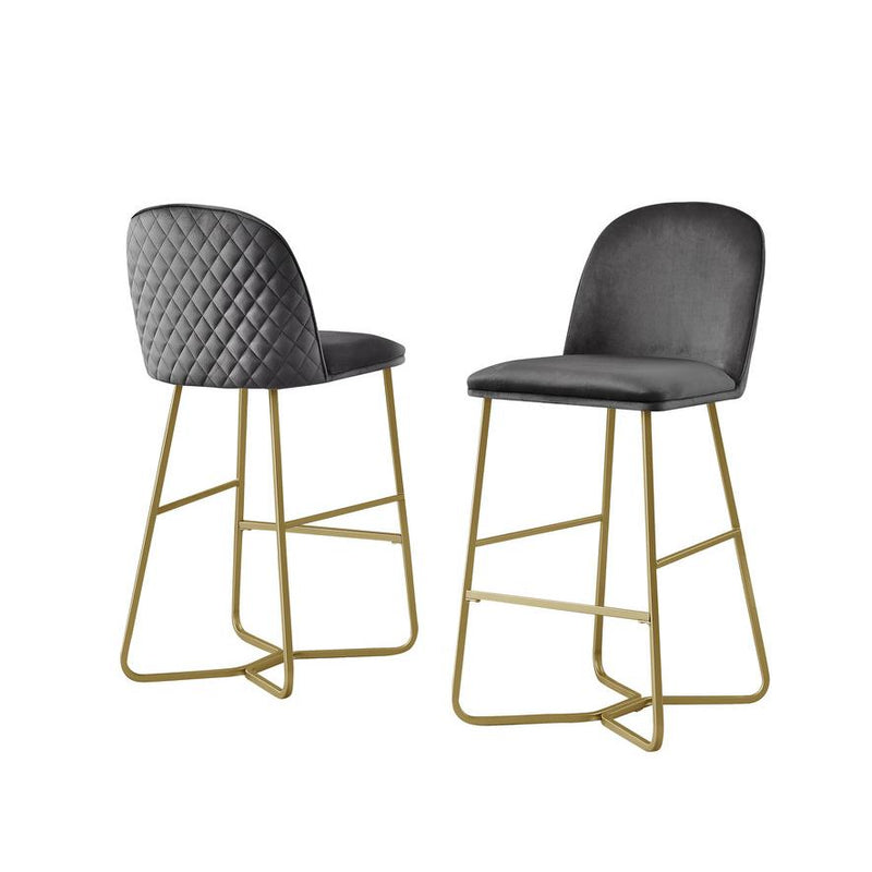 29" Dark gray velvet barstool w/ gold color iron base (set of 2)