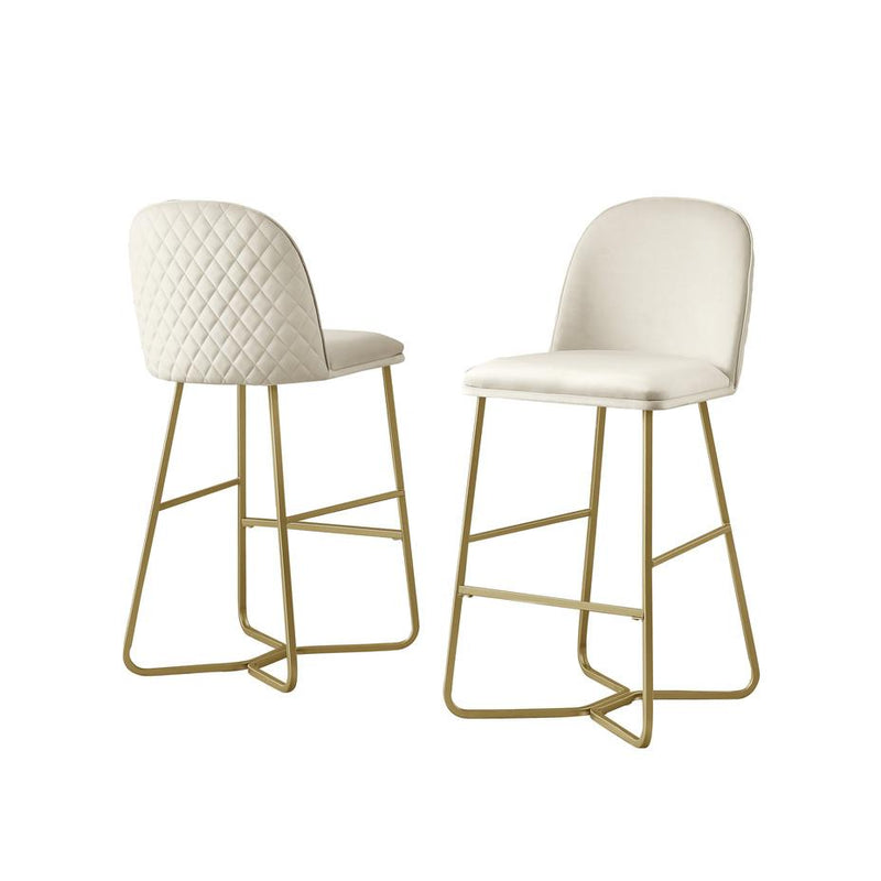 29" Cream velvet barstool w/ gold color iron base (set of 2)