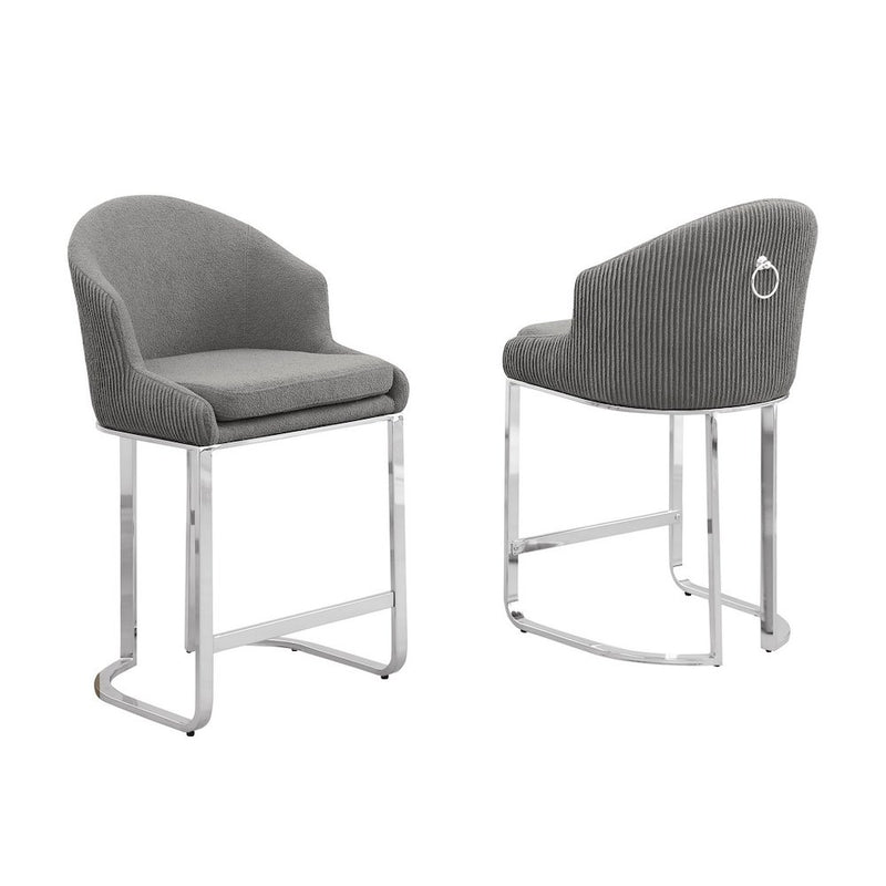 Best Quality Furniture Gray With Silver Barstool. Set Of Two