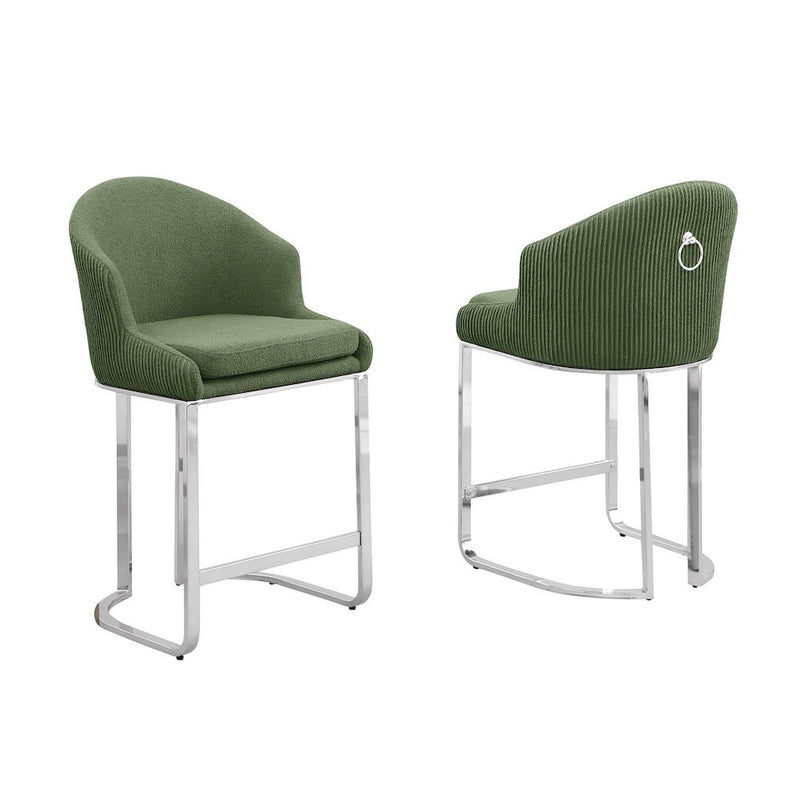 Best Quality Furniture Green With Silver Barstool. Set Of Two