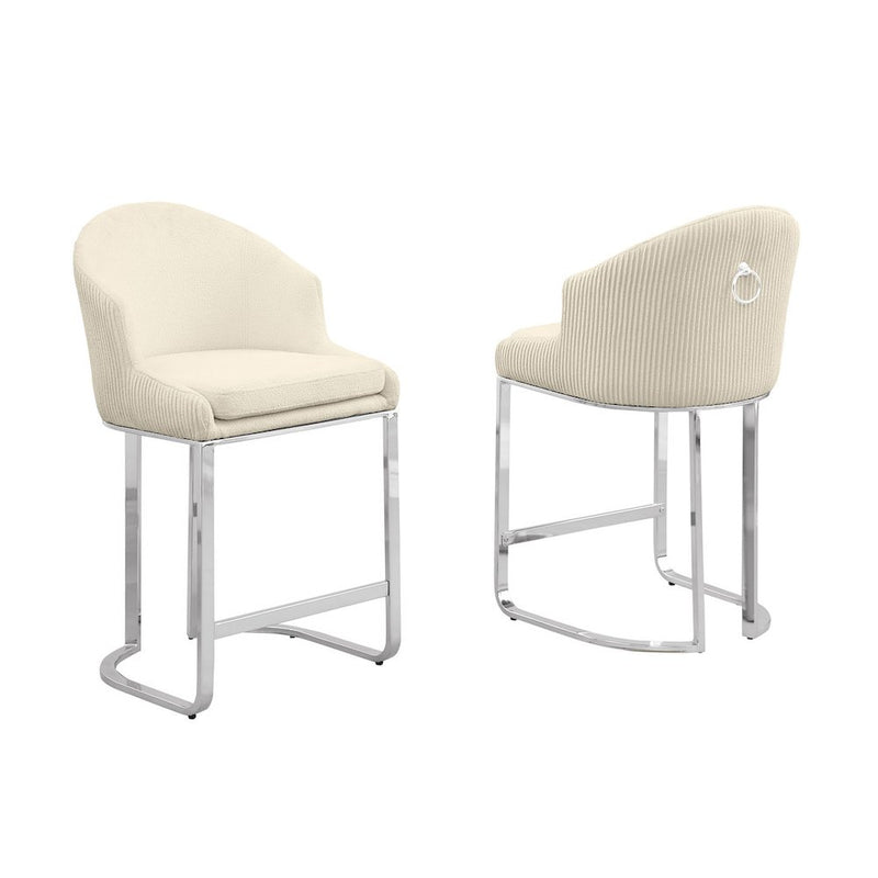 Best Quality Furniture Cream With Silver Barstool, Set Of Two