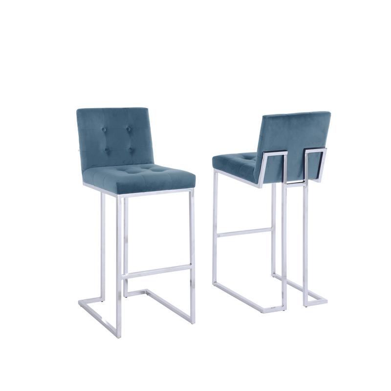 27" Tufted Velvet Upholstered Bar Stool in Teal Blue (Set of 2)