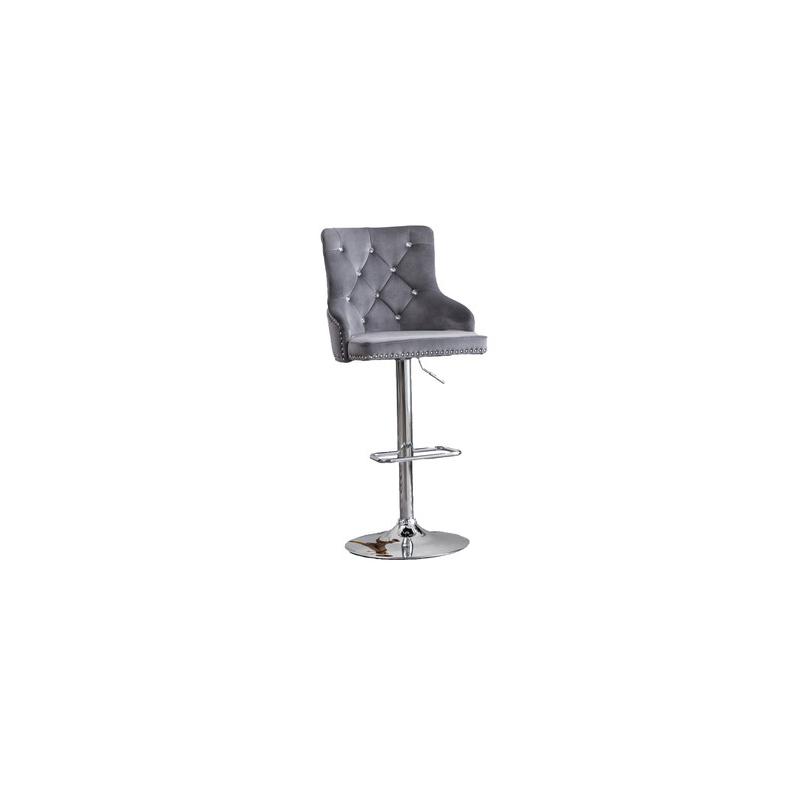 Tufted Velvet Upholstered Adjustable Bar Stool in Dark Grey, Set of 2