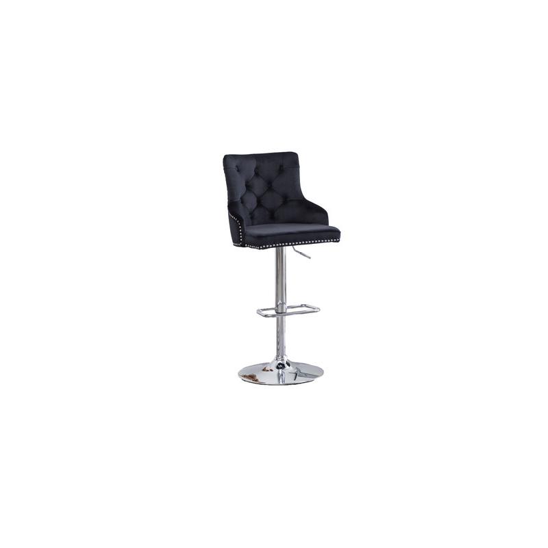 Tufted Velvet Upholstered Adjustable Bar Stool in Black, Set of 2, Black