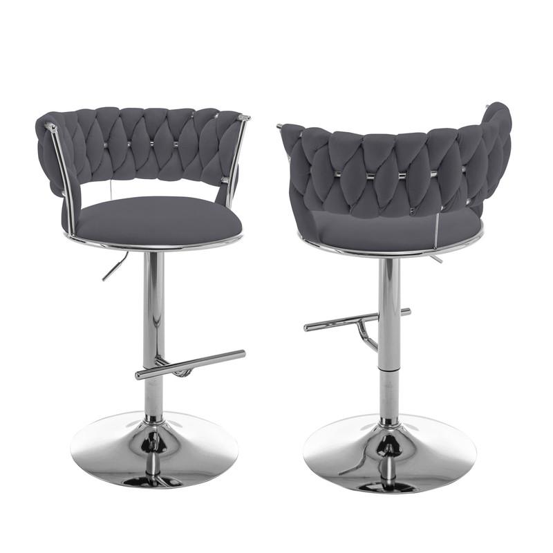 Dark gray adjustable barstool with silver color base (SET OF 2)