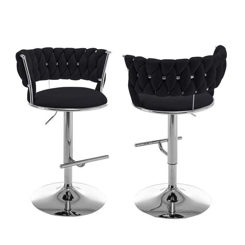 Black adjustable barstool with silver color base (SET OF 2)