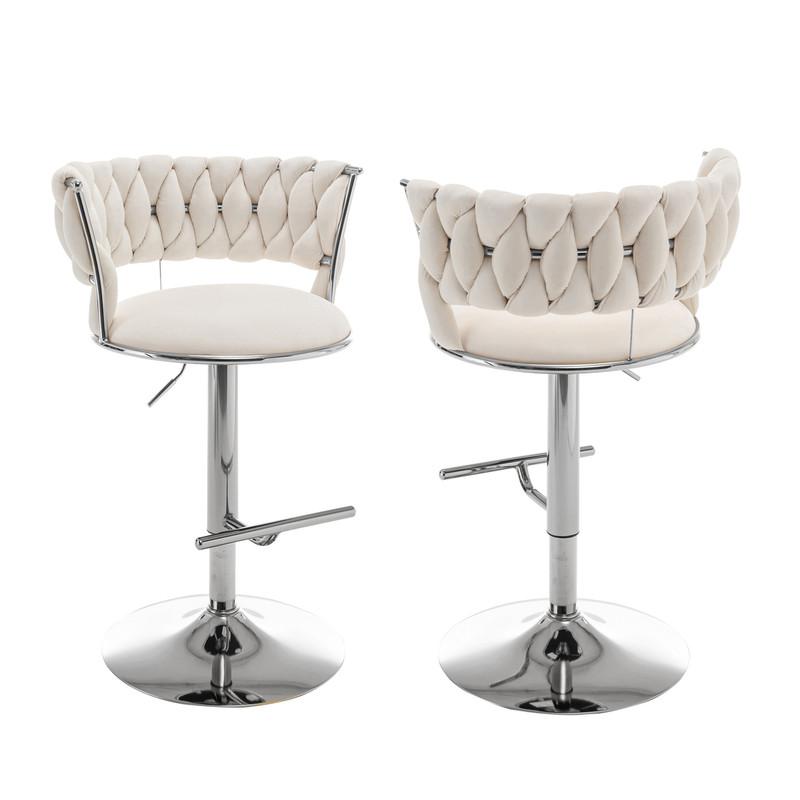 Cream adjustable barstool with silver color base (SET OF 2)