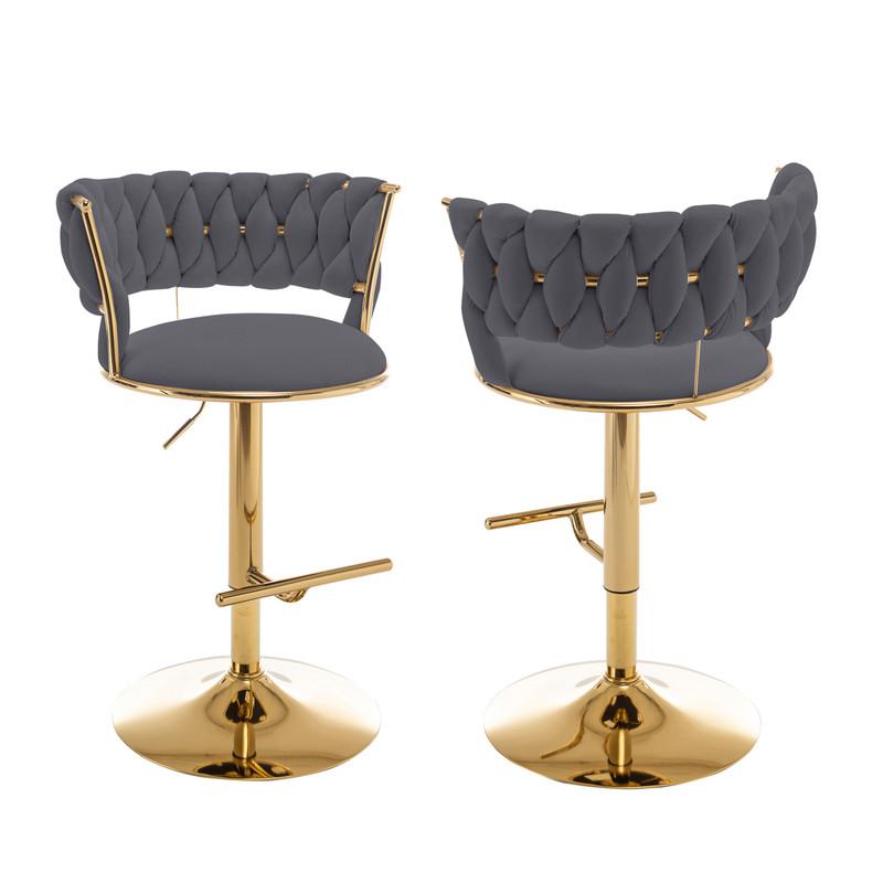 Dark gray adjustable barstool with a gold color base (SET OF 2)