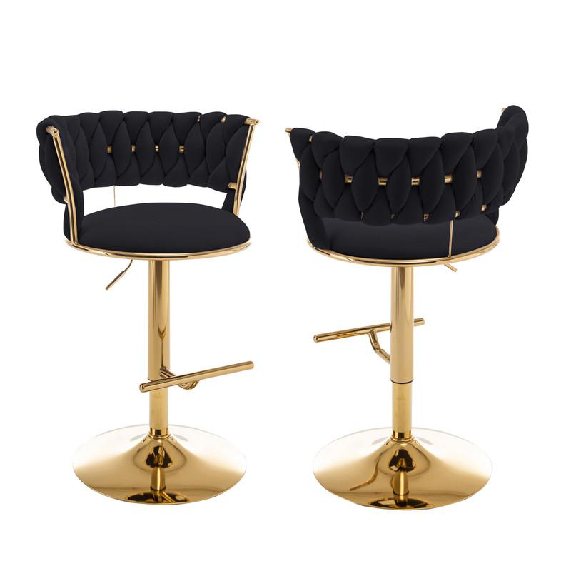 Black adjustable barstool with a gold color base (SET OF 2)