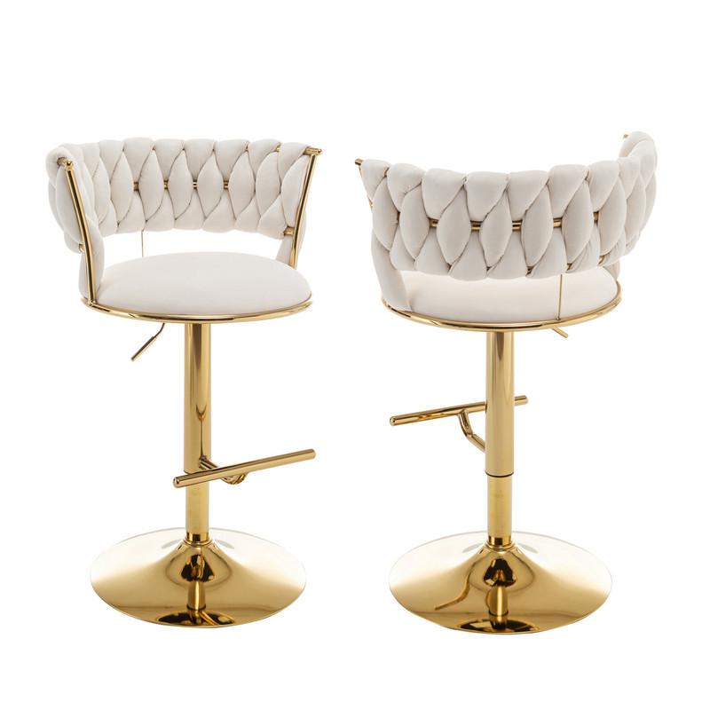 Cream adjustable barstool with gold color base (SET OF 2)