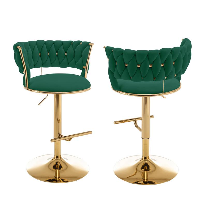 Emerald green adjustable barstool with gold color base (SET OF 2)