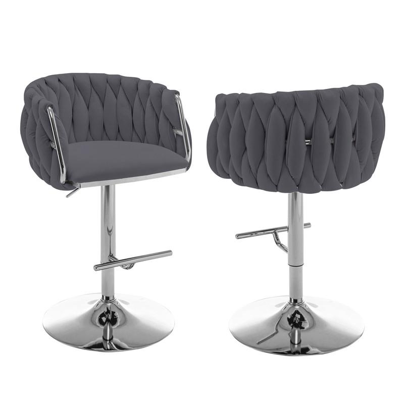 Velvet Upholstered barstool in Dark gray with Silver color base (SET OF 2)