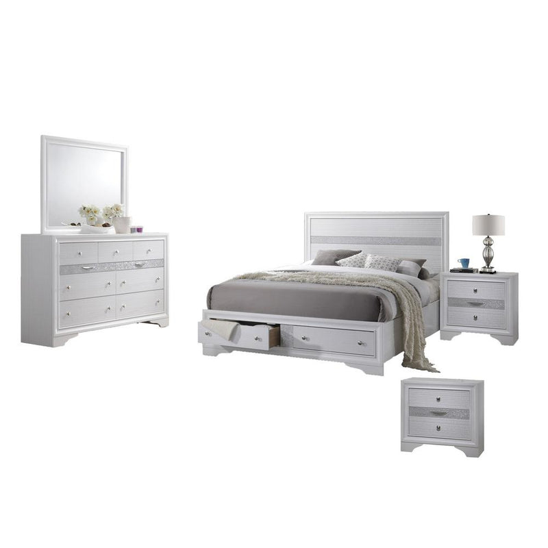 Catherine White 5 Piece Bedroom Set with extra Nightstand, Eastern King