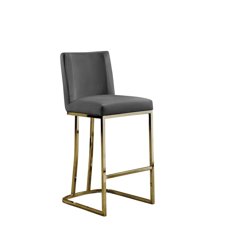 24" Velvet Counter Stool, Dark Grey, Chrome Gold Base (Set of 2)