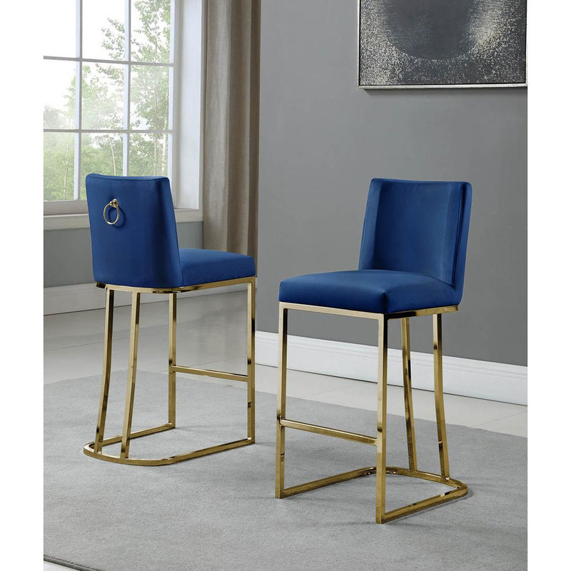 24" Velvet Counter Stool, Navy Blue, Chrome Gold Base (Set of 2)