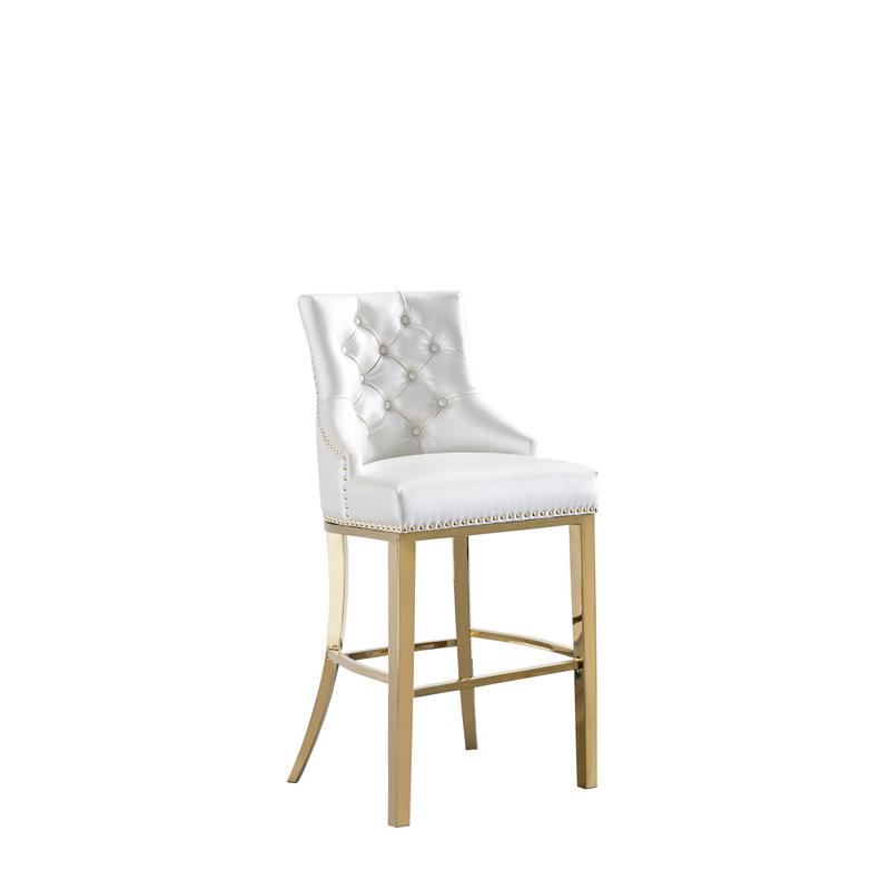 29" White faux leather barstool with gold color base (SET OF 2)