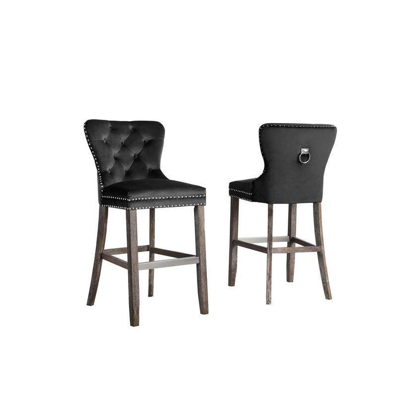 24" Tufted Velvet Upholstered Bar stool in Black, Set of 2, Black