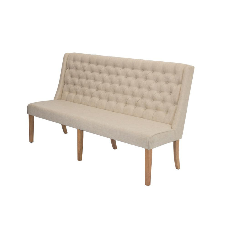 Upholstered Bench with Backrest and Tufted Buttons, Beige