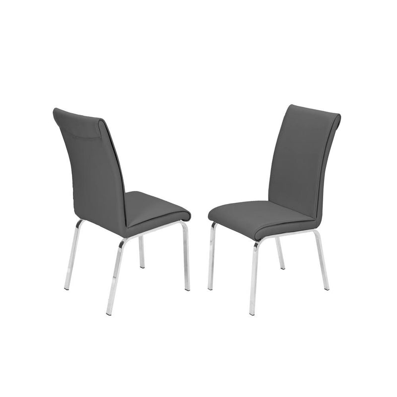 Faux Leather Dining Side Chairs, Chrome Legs (Set of 2) - Dark Grey