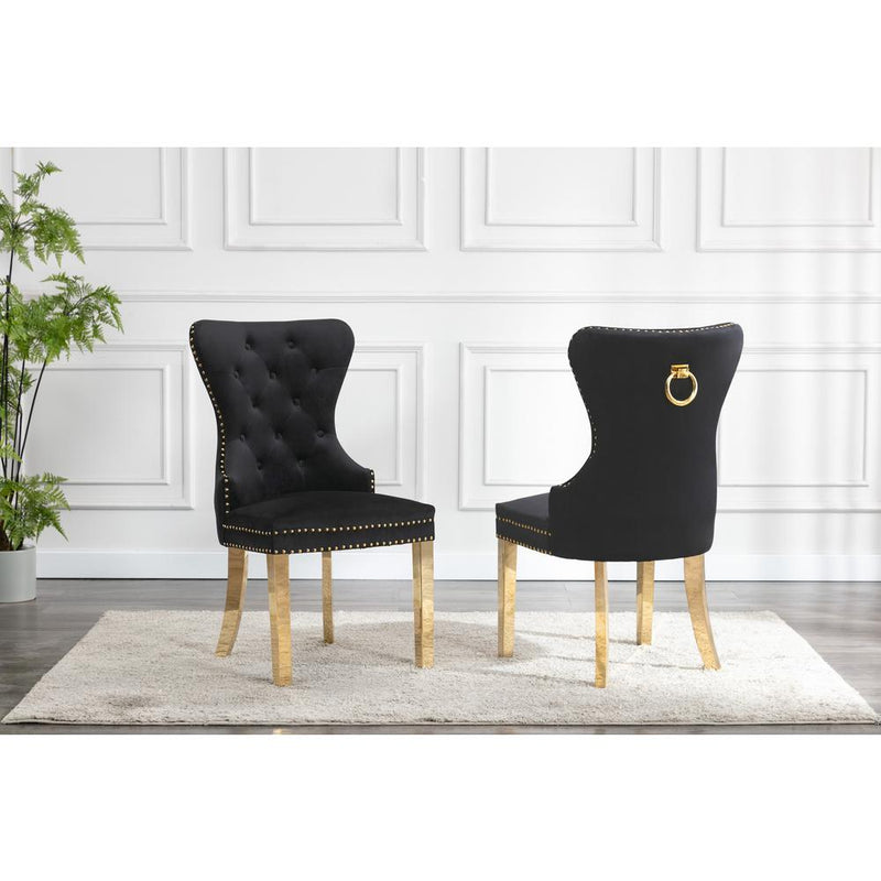 Velvet Tufted Side Chair Set of 2, Stainless Steel Gold Legs, Black