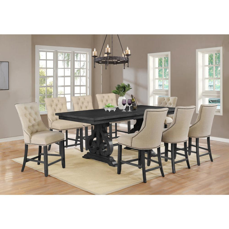 9pc Counter Height Extendable Dining Set, Table w/Center 18" Leaf - Beige