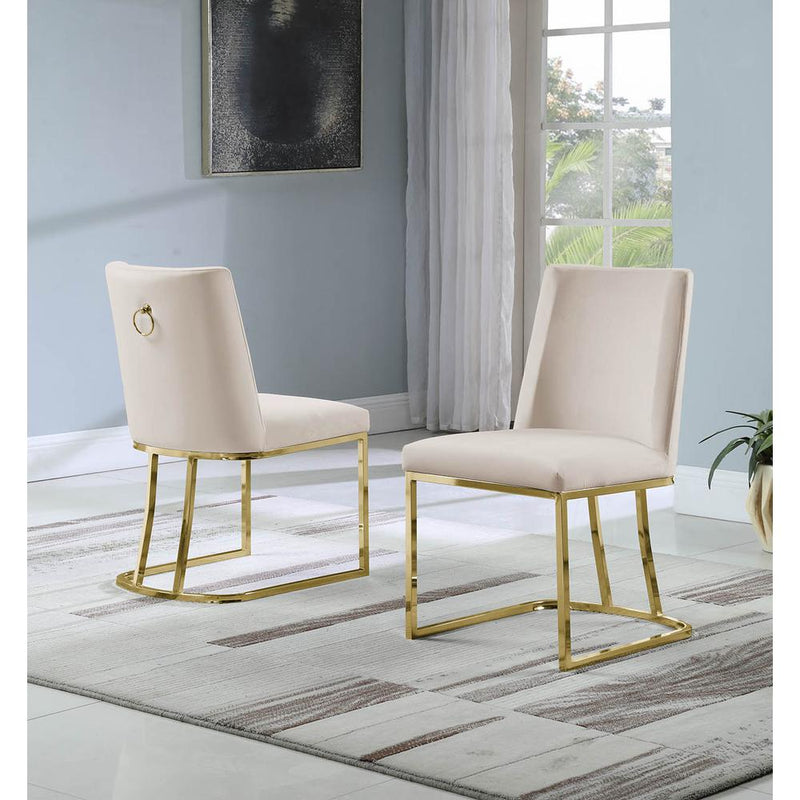 Velvet Upholstered Side Chair, Gold Color Legs, 4 Colors to Choose (Set of 2) - Beige