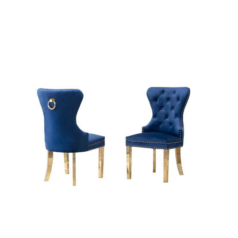 Velvet Tufted Side Chair Set of 2, Stainless Steel Gold Legs, Navy