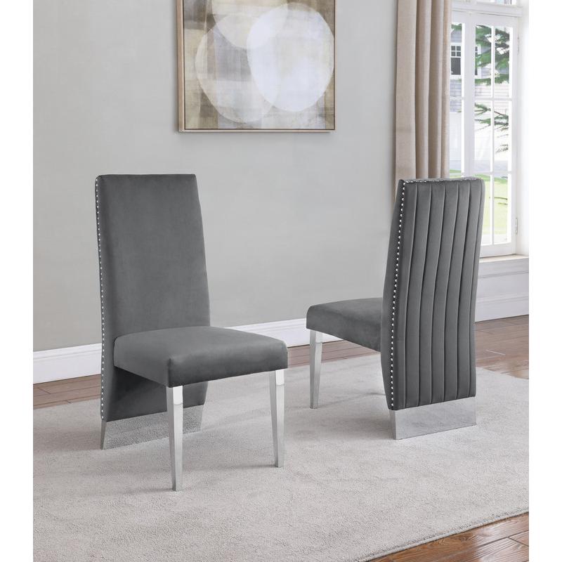 Tufted Velvet Upholstered Dining Chair, 4 Colors to Choose (Set of 2) - Dark grey