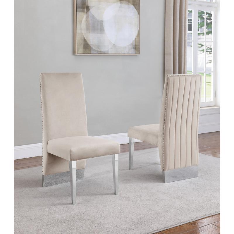 Tufted Velvet Upholstered Dining Chair, 4 Colors to Choose (Set of 2) - Cream