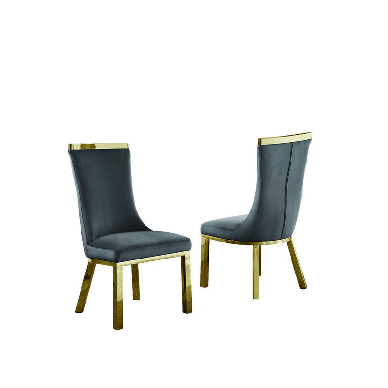 Velvet Uph. Dining Chair, Gold Stainless Steel Top and Legs (Single) - Dark Grey