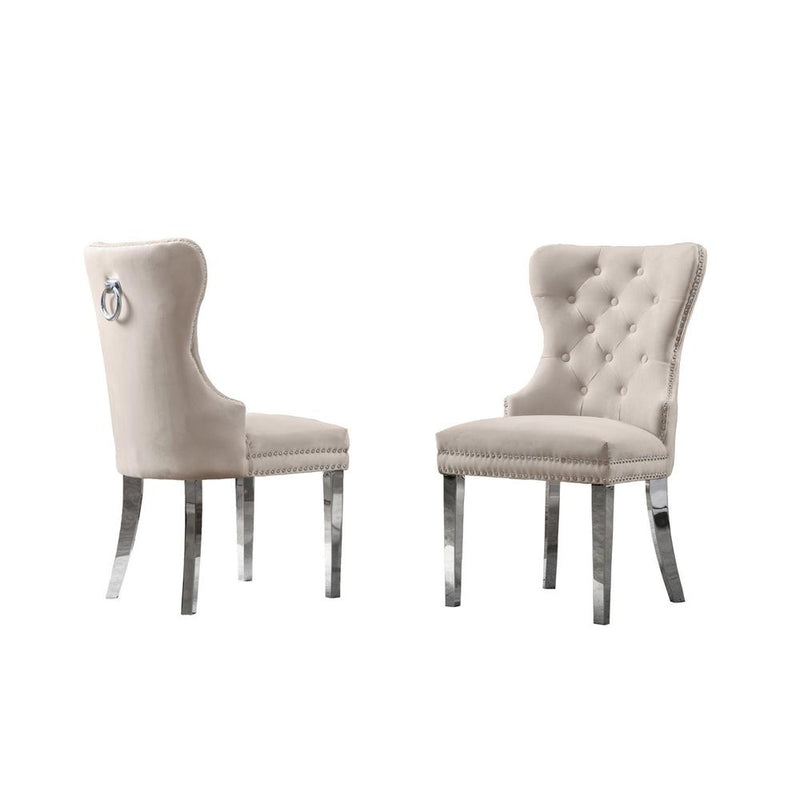 Velvet Tufted Dining Chair, Stainless Steel Legs (Set of 2) - Cream