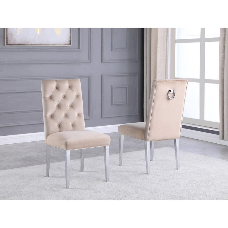 Velvet Tufted Side Chair Set of 2, Beige