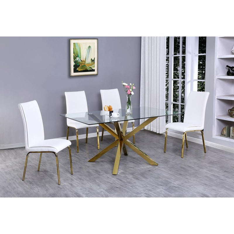 Classic 5pc Dining Set with Glass Top Dining Table and Faux Leather Side Chairs