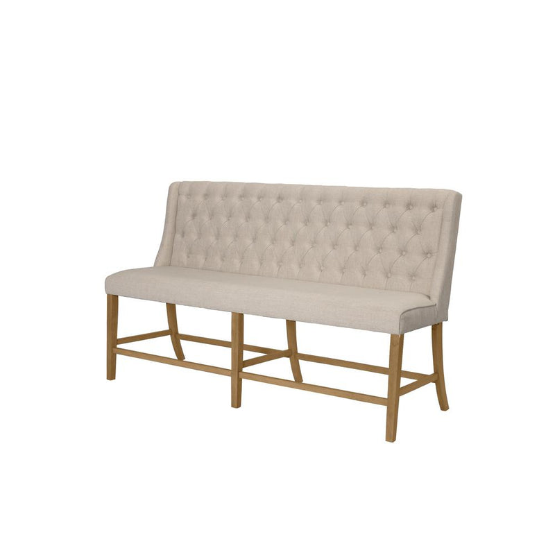 Counter Height Upholstered Bench with Backrest Tufted Buttons. Beige