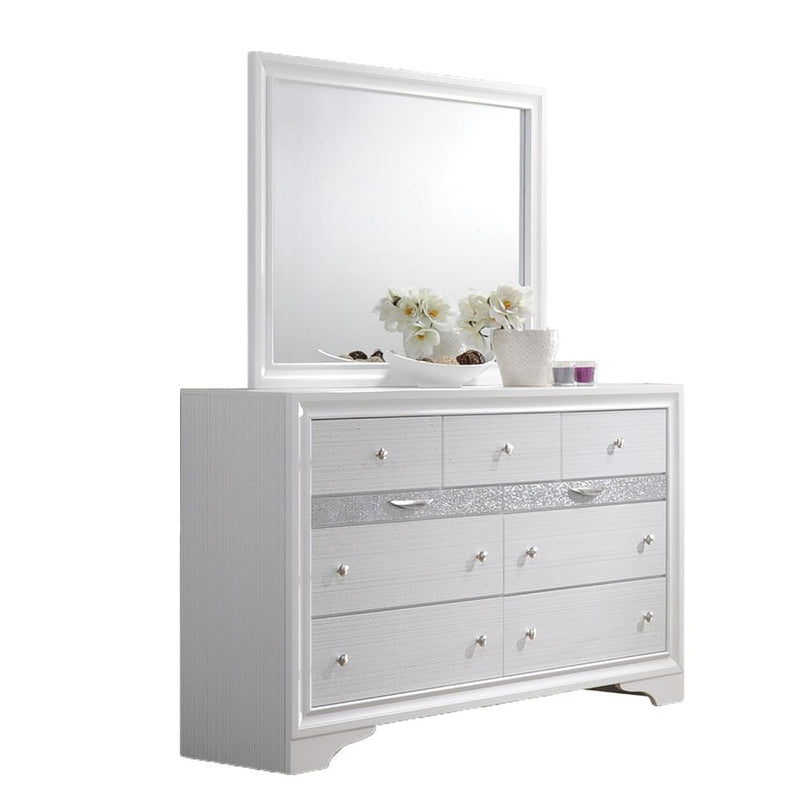 Dresser Mirror Set: Dresser with 4 Big Drawers, 3 Smaller Drawers, and 2 Jewelry Drawers Plain white Mirror