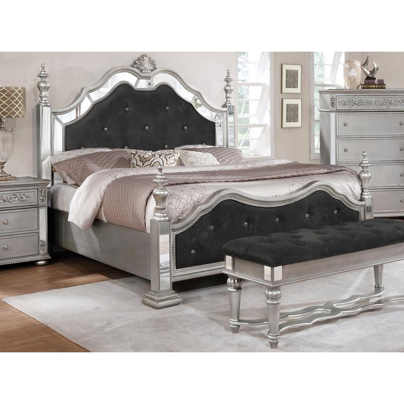 Black Velvet California King Panel Bed with Bed Posts