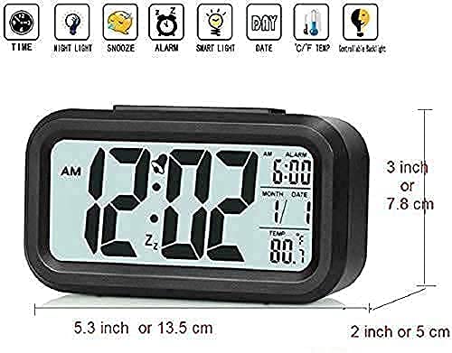 AERYS Digital Alarm Clock with 1 Year Warranty, Night Sensor, Date and Temperature Display, Desk Table Clock for Students, Home, Office, Bedroom, Living Room,Home Decor, Corporate Use (Black Digital)