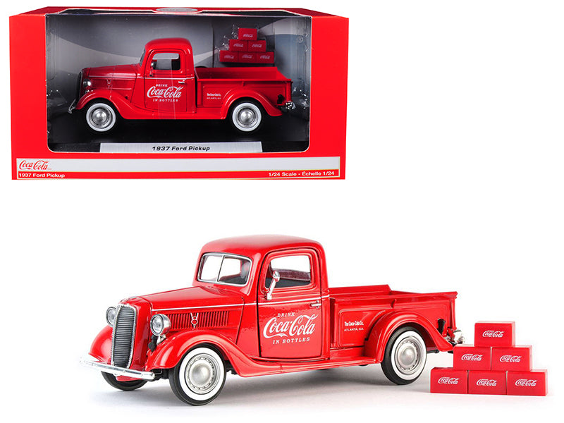 1937 Ford Pickup Truck Coca-Cola Red with 6 Bottle Carton Accessories 1/24 Diecast Model Car by Motorcity Classics