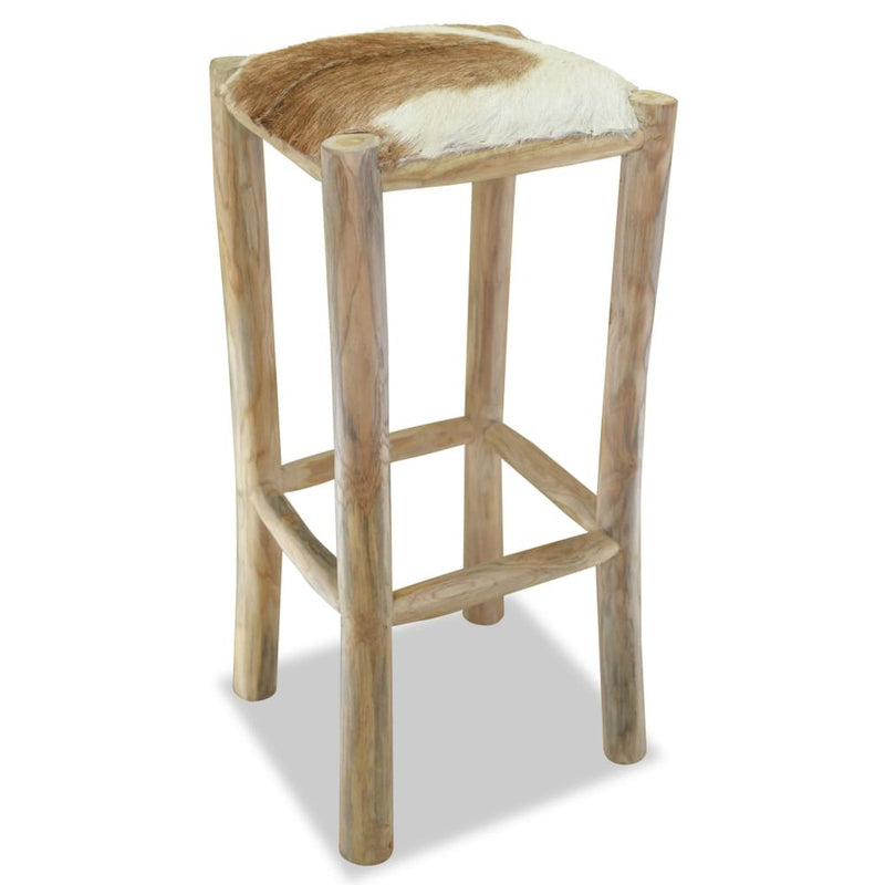 vidaXL Bar Stool Real Leather and Solid Teak Wood, 244544