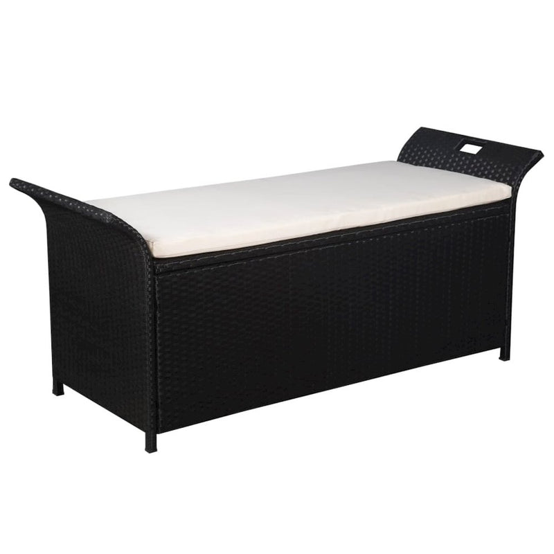 vidaXL Storage Bench with Cushion 54.3" Poly Rattan Black, 44183