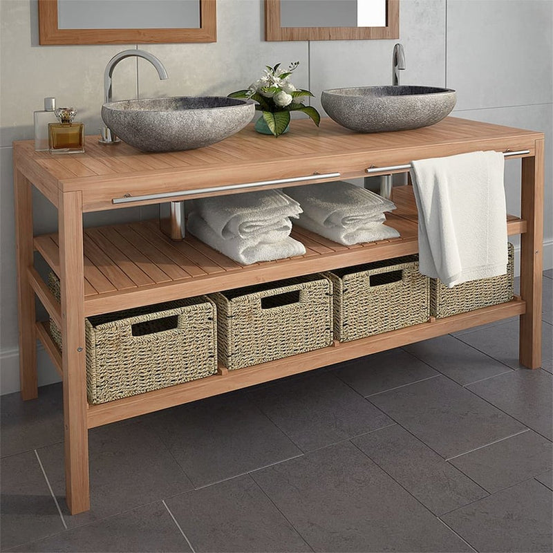 Bathroom Vanity Cabinet with 4 Baskets Solid Teak 52"x17.7"x29.5"