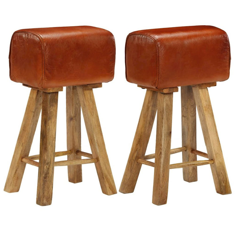 vidaXL Bar Chairs 2 pcs Real Leather and Solid Mango Wood, 246685