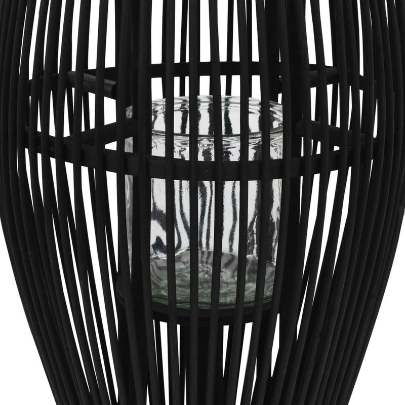 Hanging Candle Lantern Holder Bamboo Black 23.6"