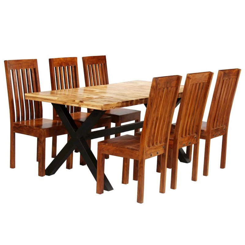 vidaXL Dining Table Set 7 Pieces Solid Acacia and Mango Wood, 275333