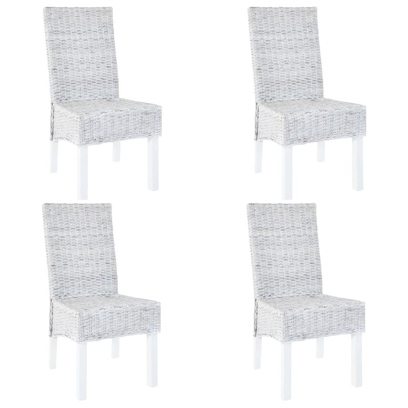 vidaXL Dining Chairs 4 pcs Grey Kubu Rattan and Mango Wood(2x246654), 275465